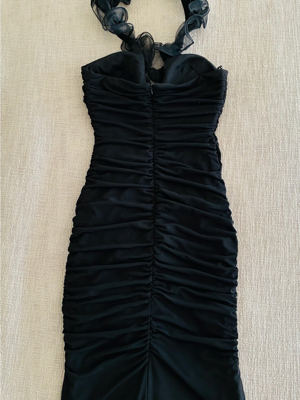 JS Collections Ruched Cocktail Dress with Organza Ruffle - Picture 4 of 4